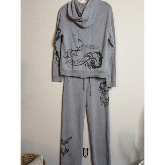 VTG Y2K BCBG Size L/M Grey/black Womens Tracksuit Set 2 Pc Flare Yoga - Picture 3 of 13